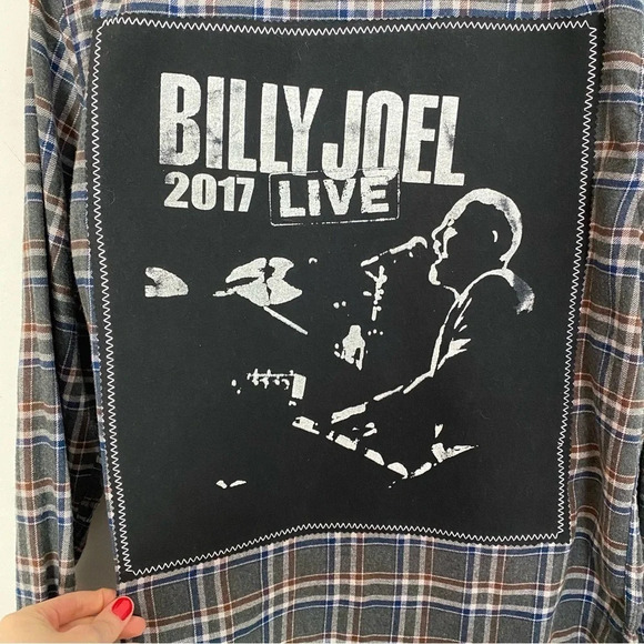 Billy Joel Flannel Shirt Mens Large Unisex Handmade Upcycled Band Flannel Gray - Picture 6 of 11